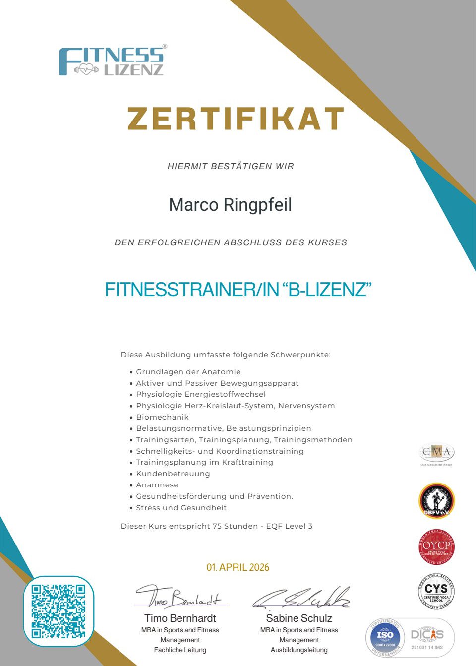 Fitnesstrainer B-LIZENZ