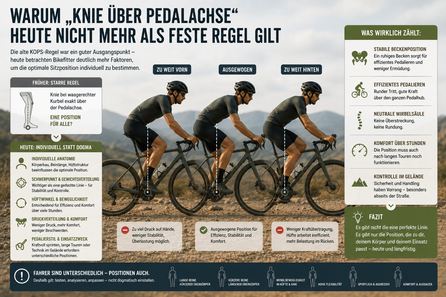 Warum Knie über Pedalachse heute nicht mehr als feste Regel gilt